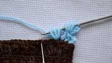 Skip 2 dc. *Yarn over, insert the hook into 3rd dc and pull the loop to a height of 3 chain. Repeat from * 3 times.