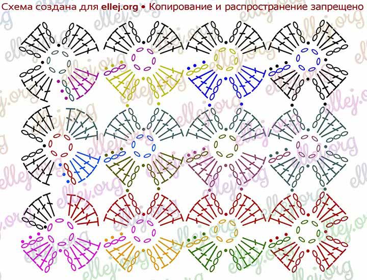 Схема вязания плоского цветочного узора