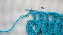 If you make fabric, then work 2 tr together in the needle marked st.