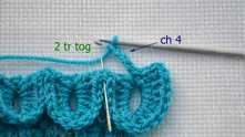 Work ch 4. 2 tr together between scales.