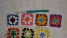 Work 3 dc in the corner.  Take the next motif and start edging. 2 dc in the corner. Leave loop and pull it out from top of second dc on the first motif, and so on, as we did with the previous motifs.