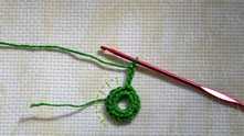 Work ch 4. 1 double crochet (dc) and ch 1 in each sc of the previous round.