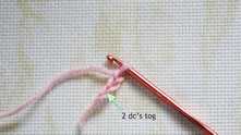 Work 3 chain (ch). 2 double crochet (dc) together in the very first ch.