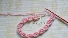 Fold both ends of the chain and join with slip stitch (sl st). Ch 3.