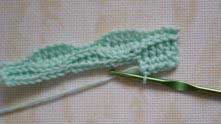 Repeat this sequence to the end of the row (5 sl.st, 5 hdc).