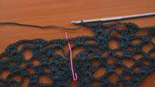 Work ch 3. 3 dc. This is the central axis of the shawl. Continue work symmetrically of row beginning.