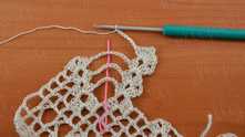 Or another way. Last row with shells you can work with picot and join chains when you working last of them: work ch 7, 2-3 half double crochet (hdc) together in all chains around.