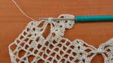 Yarn over (YO) and pull yarn through all loops on the hook, except one. YO, and pull through last 2 loops on the hook, ch 7.