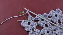 Work ch 3. Sl st in the ring. Cut off the yarn, hide tail. The sample is ready!