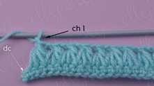 Ch 1 at the end of the row. Double crochet (dc) in the last sc.