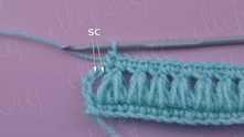 Sc in space around and sc in 3-rd beg ch at the end of the row.