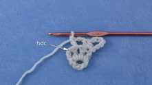 Important! Remember 3 steps, they will be repeated further in all rows. Step 1. Half double crochet (hdc) in next st.