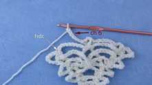 Turn work on the wrong side, ch 6. "Split" at the end of next row: hdc in the top...