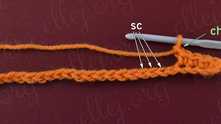 Work ch 1. Skip 1 loop. 3 single crochet (sc) in the next 3 ch. Ch, 3 sc repeat across.