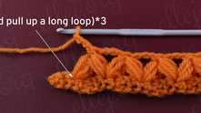 Work ch 3 at the end of the row. Begin to make puff stitch here.