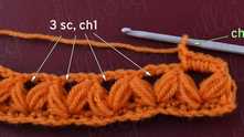 Repeat ch 1, 3 sc in the chain around across.