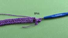 Back Post double crochet (BPdc) in the next dc around.