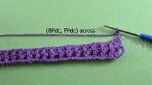 Row 3. Work 2 turning chains and alternating FPdc and BPdc across.