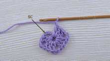 Join ring with single crochet (sc) in third beg ch.