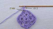 Work ch 2. 2 half double crochet (hdc) in the same space.