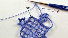 Work ch 9. Sc in sc in the corner of the motif.