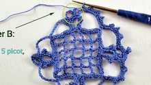 In such places work Cluster B: 3 sc in chain around; 1 sc, ch-5 picot; 3 sc SC in chain around.