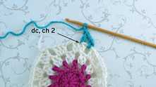 1 more dc in same dc, ch 2. (Make V-stitch: dc, 2 ch, dc).