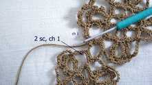 Work ch 1. 2 sc in chain around, ch 1.