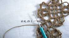 Join to the next picot with sl st, ch 1.