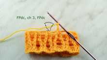 Row 6. In this row work clusters with FPdc: FPdc, ch 3, FPdc and so on.