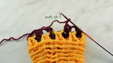 Puff stitch and ch 1 at the beginning of the row.