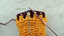 Row 3. Work sl st, insert the hook under the chain on the frame and under the chain between the clusters. Work ch 2.