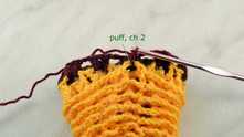 First Puff st in the space on a cluster of previous row. Work ch 2.
