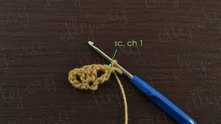 Row 2. 1 single crochet (sc) in the top of tr, ch 1.