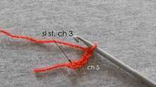 Chain (ch) 5. Join with slip stitch (sl st) to form a ring. Work ch 3.