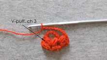 V-puff st in the next V-puff st, ch 3.