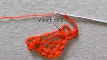 V-puff st in the next V-puff, ch 2.