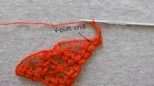 V-puff st in the same V-puff st, ch 8.