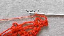 V-puff st in the second V-puff st, ch 2.