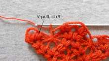 V-puff st in the V-puff st, ch 9.