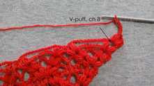 V-puff st in the same V-puff st, ch 8.