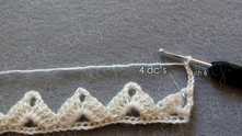 Row 3. All the following rows begin in the same way. Ch 6, 4 dc in the arch.