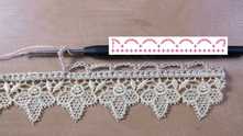 *Sc, 5 ch, skip 3 sc. Repeat from * across. Double crochet (dc) at the end. Fix the thread and cut.