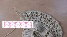 Row 13. V-stitch (dc, ch, dc in same space), ch 1 between V-stitches across. Row 14. 4 dc in each V-stitch, ch 1 between groups of dc across