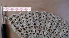 Row 17. Make shells with 2 ch across the row: 2 dc, ch 2, 2 dc.