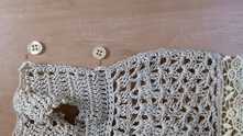 The dress sides edging with sc's. On one side we make 2 arches from ch 3 for the buttons. Sew the buttons to the other side. Dress Finish!