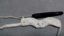 And so on: Skip 2 sc, 3 long dc, 5 long dc in the next sc, 3 long dc, skip 2 sc, Puff stitch.