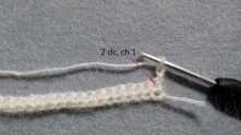 Row 2. 2 double crochet (dc) in the first sc, ch 1.