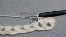 2 puff stitch together, ch 1.
