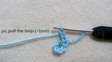 Yarn over, and pull the long loop (~1 cm) it's depending of the yarn.